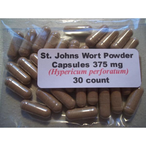 St. Johns Wort Herb Powder Capsules (Hypericum perforatum) 375mg.  30 count
