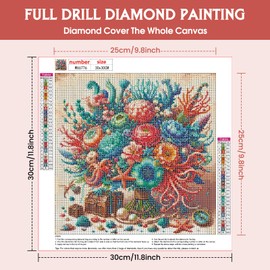 DOMROM Flower Diamond Painting Kits for Adults, 5D Coral Diamond Painting Picture Set, DIY Diamond Art Painting Kit, Full Drill Gem Digital Diamond Painting Embroidery for Wall Decoration, 30 x 30 cm