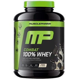 MusclePharm Combat 100% Whey Protein Powder, Cookies ‘N’ Cream Flavor, Fast Recovery & Muscle Gain with Whey Protein Isolate, High Protein Powder for Women & Men, Gluten Free, 5 lb, 69 Servings