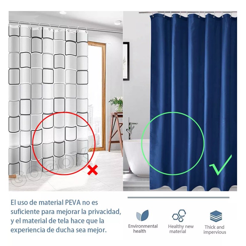 GOGOX Impermeable Poliéster Baño Cortina Lavable Lavadora180x180cm