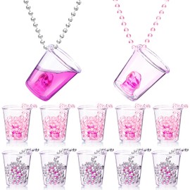 BruinBang 12 Pcs Bachelorette Shot Glasses with Metal Necklace, Bride Shot Glass for Bridal Shower Hen Night Wedding Party Girls Night Out Bride Squad Party Decoration Accessories Favors (Silver Pink)