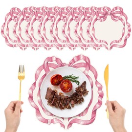 Tinlade 36 Pcs Pink Placemats 12.6" Bow Shaped Dinner Mats Coquette Birthday Decorations Pink Bow Party Supplies Disposable Paper Placemats for Birthday Bachelorette Bridal Engagement Party