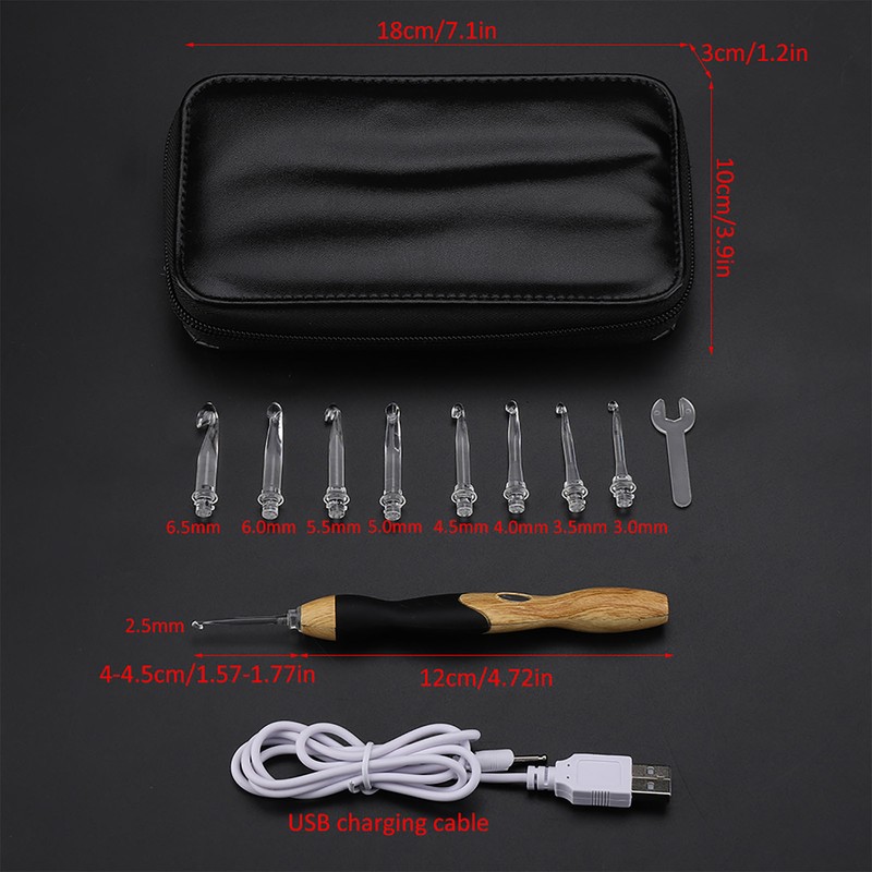 9 in 1 USB Rehargeable Light up Crochet Hooks Hand