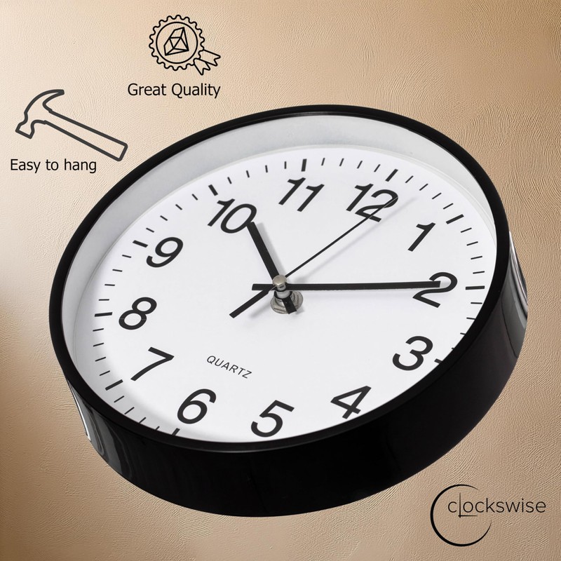 Clockswise Black 8-in Analog Clock Silent, Non-Ticking for Wall, Office