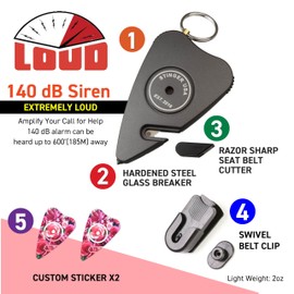 Stinger Stay Away Personal Safety Alarm Car Emergency Escape Tool, 140db Siren Safety Panic Alarm Siren, Glass Breaker, Seatbelt Cutter, Security Device (Pink Rose)