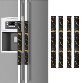 NeuKim 4 PCS Black Golden Marble Refrigerator Door Handle Covers Kitchen Appliances Gloves for Microwave Dishwasher Fridge Door Cloth Protector Covers