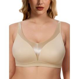 WingsLove Women's Minimizer Bra Smooth Unpadded Wireless Full Coverage Lightweight Comfort Support Plus Size Everyday Bras for Large Breast (Nude,36F)