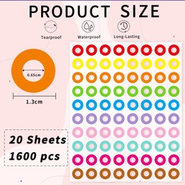 Yeachlaing Hole Reinforcement Stickers Labels,10colors,Pack of 1440