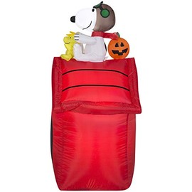 Gemmy Airblown Inflatable Snoopy as Red Barron and Woodstock on Doghouse with Pumpkin - Indoor Outdoor Holiday Yard Decoration, 3.5-Foot Tall