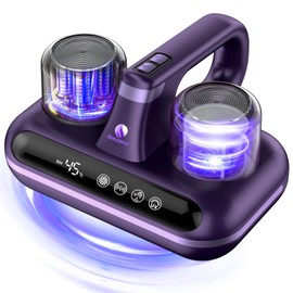 Amzany Bed Vacuum Cleaner - 5-in-1 Cordless Mattress Vacuum Cleaner, Powered by UV-C Light & Ultrasonic Technology, 16Kpa Strong Suction,Low Noise,Suitable for Dust, Pet Hair, Etc - Purple