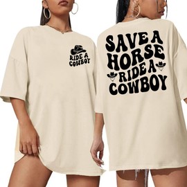 Oversized Country Music Shirt Women Western Cowboy T-Shirt Country Concert Shirt Vintage Cowgirl Rodeo Tee Beige