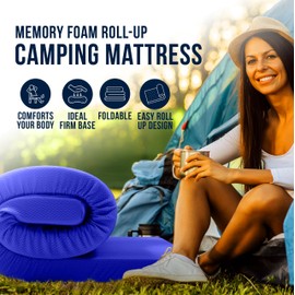 Foamma 4" x 38" x 80" Memory Foam Roll-Up Camping Mattress with Water Resistant Zipper Cover, Foldable and Portable for Camping, RV Bunk, Tent, Guest Bed, Outdoor and Dorm, CertiPUR-US Certified Foam