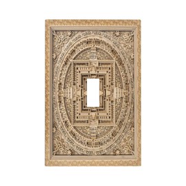 Yamxbfa Rustic Wood Kalachakra Mandala 1 Gang Light Switch Covers Single Toggle Wall Plate Decorative Switchcover Electrical Switchplate for Farmhouse Country Cabin Bedroom Kitchen Decor