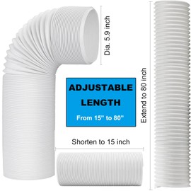 YinNorth 80" Length 5.9 Inch Diameter Portable Air Conditioner Hose Exhaust Vent AC Hose Counter-Clockwise Thread Tube Universal Replacement Compatible with Haier, LG, Delonghi and More