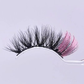 Black and Pink False Eyelashes with Color Glitter, 1 Pair Eye Lashes for Women, Highlight on the end Fake Lashes, Black Pink Color Lash Strip
