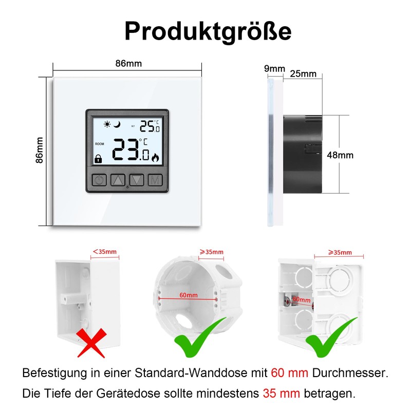 CNBINGO Flush-Mounted Digital Thermostat with Crystal Glass Frame for Drive