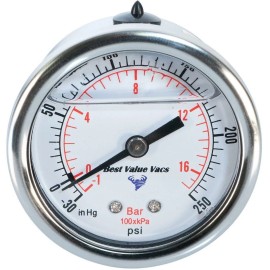 BVV Glycerin Filled Compound Gauge with 1/4" NPT Back Mount - (-30)-0-250 PSI