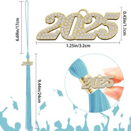 2025 Tassel Graduation 9" Long Charms Diamond Tags Sky Blue Grad Caps Decorations Class of 2025 Tassels Ceremonies Accessories for Kindergarten High School College Bachelor Gown Master Graduate