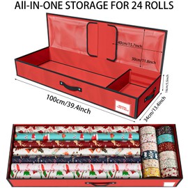 KYEVIS Wrapping Paper Storage Container, Gift Wrapping Storage Organizer Fit Up to 40''Long Warpping Paper Rolls, Christmas Decoration Storage