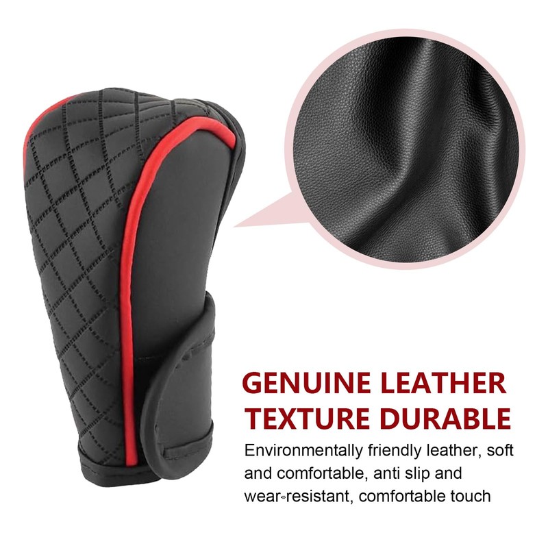 MOXRUQ Leather Car Gear Shift Knob Cover, Anti-Slip Breathable Shifter