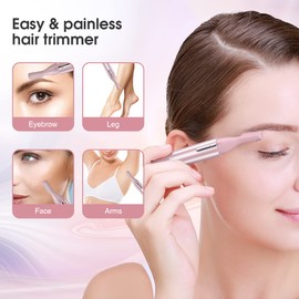 TOUCHBeauty Eyebrow Hair Trimmer for Women, Painless Precision Eyebrow Shaper, Pen-Shaped Hair Remover Razor for Face Chin Neck, Upper-Lip, Peach-Fuzz Mini Sized Battery-Operated Rose Color 1658A