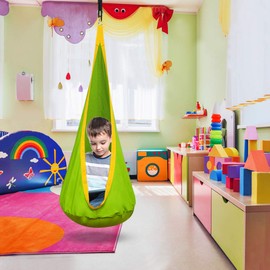 C-CHAIN Swing Pod Chair for Kids 100% Cotton Hammock Chair with Durable Air Cushion, Child Swing Seat Nest with Adjustable Rope, All Accessories Included (Green)