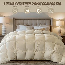 puredown® Goose Feather Comforter Oversized King Size, All Season Duvet Insert Medium Warmth, Cloud Soft Hotel Collection Comforters with 100% Cotton Cover (116x98 Inch, Cream)