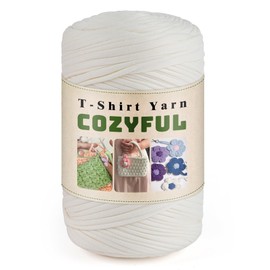 Cozyful Tshirt Yarn, 400g/160yds Elastic Fabric T Shirt Yarn for Crocheting, T-Shirt Crochet Yarn for DIY Knitting, Cloth Yarn Spaghetti Thick Yarn for Bag Baskets Cushion Craft Projects (Milky White)