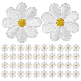 UILYNIU 40 Pcs Daisy Flower Iron on Patches, Embroidery Applique Patches, Embroidered Repair Patches, Embroidered Appliques, Patches for Jackets,Caps,Dress, Bag,Backpacks DIY Clothing Repair (White)