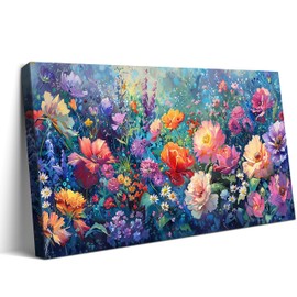 Floral Canvas Wall Art Colorful Flowers Blossom Pictures Print Large 40x20 Wall Decor for Living Room Home Office Bedroom Trendy Botanical Artwork Framed