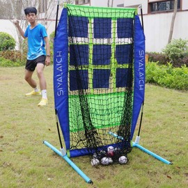 SIYALAICH Pitching & Hitting Net, Portable Baseball & Softball 9 Hole Target Net with Strike Zone,Easy and Quick Assembly and Disassembl,Most Suitable for Kids.(Blue/Green)