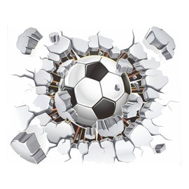 17"x16" 3D Soccer Football Cracked Wall Stickers Vinyl Decals Removable Decor for Living Room Kids Room Baby Nursery Boys Bedroom
