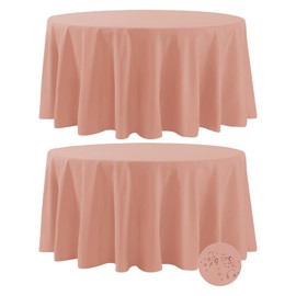 Fokitut 2 Pack Waterproof Round Tablecloth, 120 Inch, Stain Resistant and Wrinkle Polyester Table Cloth, Fabric Table Cover for Kitchen Dining, Wedding, Party, Holiday Dinner-Dusty Pink
