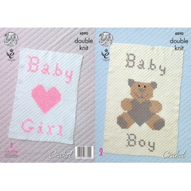 King Cole Crochet Pattern Baby Boy or Girl Teddy & Heart Pattern Blankets Comfort DK (4890)