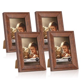 iRahmen 5x7 Picture Frames Set of 4, Wooden Photo Frame with HD Glass, Display Pictures 5 x 7 Without Mat, Rustic Picture Frames for Wall Mount and Tabletop Display Family Friends Wedding Gift