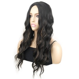 onemily Hair Toppers for Women 20 Inch Long Curly Hair Topper with Highlights Clip In Hair Topper Add Hair Volume Synthetic Wiglets Hair Pieces For Women（Black）