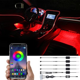 TABEN Car Ambient Light Kit, 8 Meters Integrated Fiber Optic Multicoloured Footwell Atmosphere Lighting Kits, Music Sync Rhythm Sound Active Memory Function, Bluetooth APP Control, DC 12V-24V