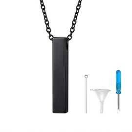 Black Bar Keepsake Necklace for Ashes Memorial Urn Jewelry for Loss of Loved One Rectangle Cremation Necklace for Men