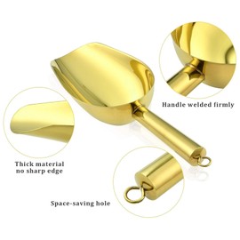 Stainless Steel Ice Scoop and Ice Tongs Small Round Bottom Bar Ice Flour Utility Scoop & Buffet Clip Kitchen Bar BBQ Party Wedding, Gold