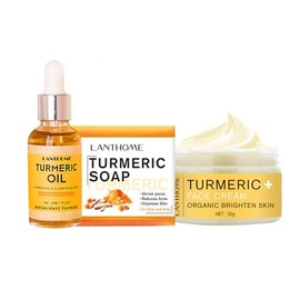 Turmeric Face Cream, Turmeric Oil & Turmeric Soap Set – Organic Skincare for Glowing, Radiant Skin – 3-Piece Kit