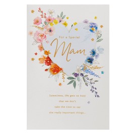 Birthday Card For Mam With Envelope - Cute Design With Heart With Watercolour Florals