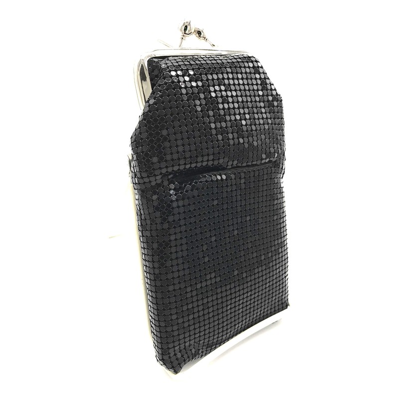 Women's Metal Mesh Eyeglass Case with Crystal Stones Kiss Lock