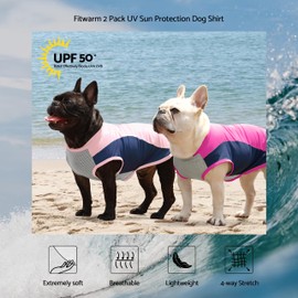 Fitwarm 2 Pack UPF 50+ UV Sun Protection Dog Shirt, Lightweight Breathable Cooling Vest, Quick Dry Dog Summer Clothes for Small Dogs Boy Girl, Reflective Label Pet Cat Outfit, Pink, Small