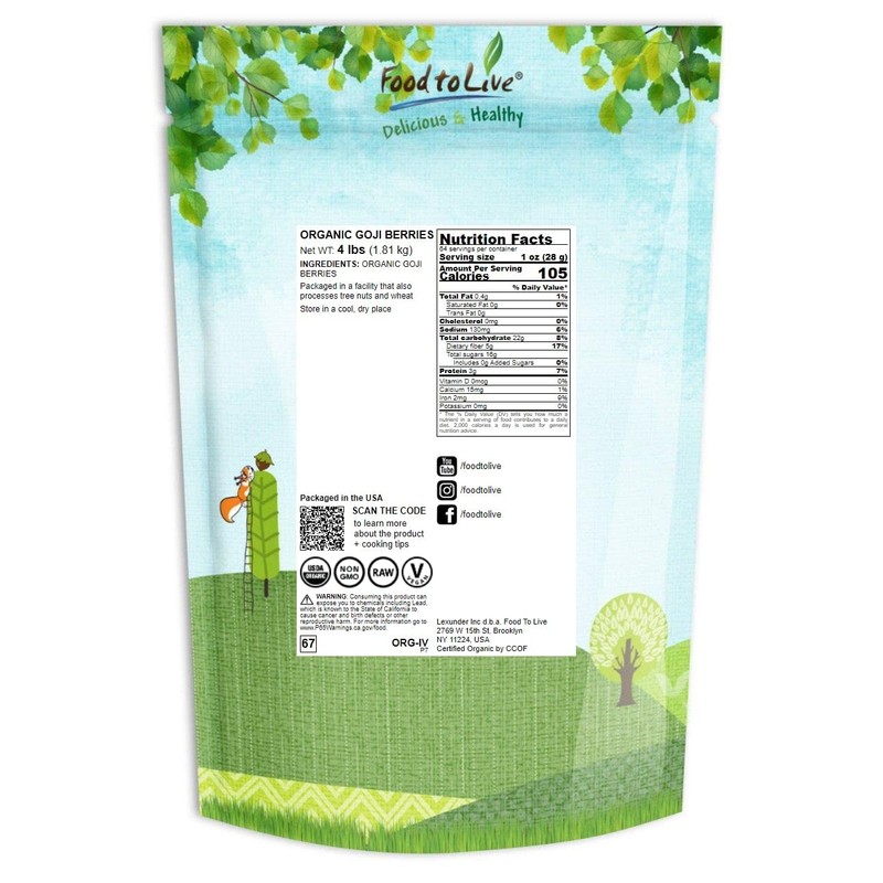 Food to Live Organic Goji Berries, 4 Pounds - Sun