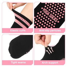Zuimei 4 Pairs Non Slip Yoga Socks, Pilates Yoga Grip Socks for Women Anti Slipper Grippy Socks for Yoga Barre UK 5-8(Black)
