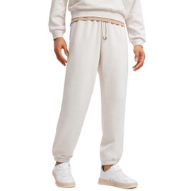 CRZ YOGA Cotton Fleece Sweatpants for Men 32" Loosed Fit Lounge Casual Elastic Bottom Sweat Pants with Zipper Pockets Milky White (Bone) Large