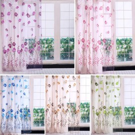 Colorful Tulips Floral Printing Tulle Voile Curtains Sheer Drape Balcony Door Room Dividers Scarf Valances Pastoral Decorative Window 100 * 200cm (Pink)