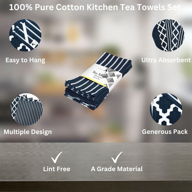 Penguin Home Premium 100% Pure Cotton Navy Tea Towel for