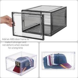 Attelite Upgrade Harder Solid Plastic Hat Organizer for Baseball Caps, 8 Pack Stackable Hat Storage Box, Hat Holder With Clear Magnetic Door, Hat Rack, Stylish Hat Display(XL-Black)