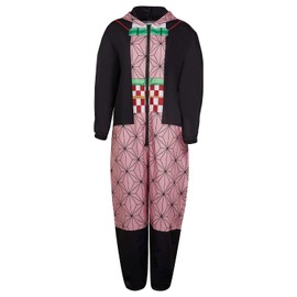Loesoul Kamado Tanjirou Cosplay Kamado Nezuko Onesie Pajamas Tanjirou Hooded Sleepwear Jumpsuit Halloween Christmas Outfits
